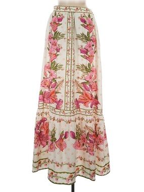 COMMENSE Pink Tropical Floral Print Ruffle Maxi Skirt